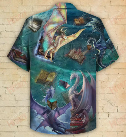 Dragons Read Books Short Hawaiian Shirt Summer Aloha Shirt Best Hawaiian Shirts Crazy Shirts Hawaii_Hawaiian Shirt Gift, Christmas Gift