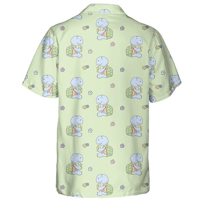 Kawaii Turtle Drink And Flower On Green Hawaiian Shirt, Hawaiian Shirt Gift, Christmas Gift