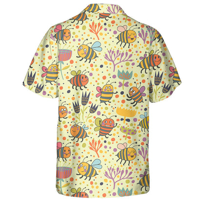 Natural Summer Cartoon Floral And Bees Hawaiian Shirt,Hawaiian Shirt Gift, Christmas Gift