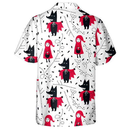 Illustration With Girl And Wolf In Vintage Style Hawaiian Shirt, Hawaiian Shirt Gift, Christmas Gift