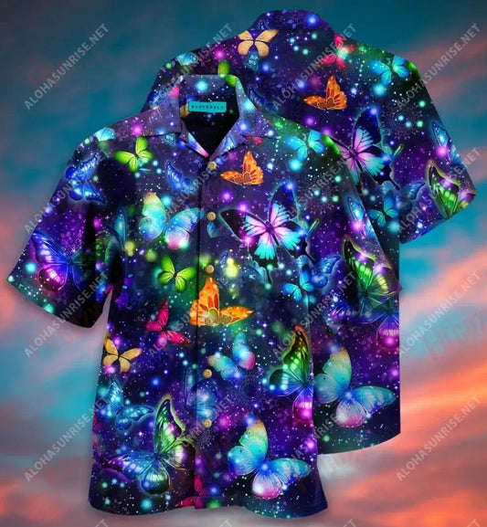 Colorful Butterflies Unisex Short Hawaiian Shirt Hobbies Aloha Shirt Custom Hawaiian Shirts Crazy Shirts Hawaii, Hwaiian For Gift