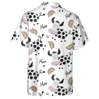Cartoon Cow And Rainbows On White Hawaiian Shirt, Hawaiian For Gift