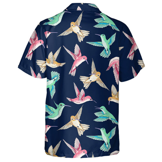 Colorful Flying Birds On Dark Blue Background Hawaiian Shirt, Hawaiian Shirt Gift, Christmas Gift