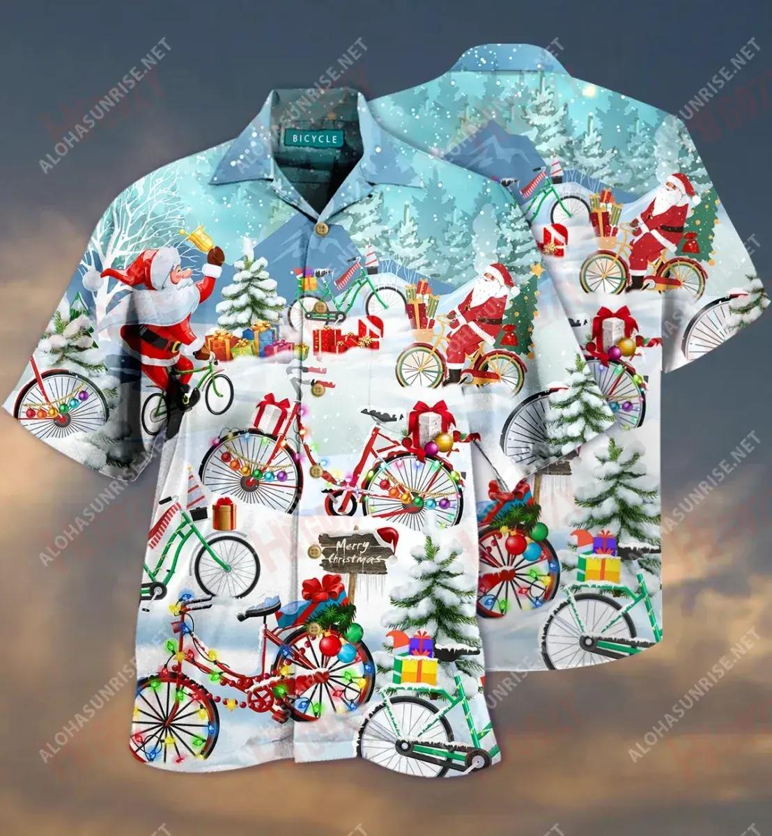 Christmas Bicycle Unisex Short Hawaiian Shirt Vacation Tropical Shirts Hawaiian Crazy Shirts Crazy Shirts Hawaii_Hawaiian Shirt Gift, Christmas Gift