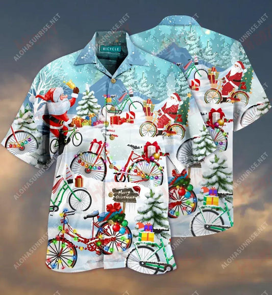 Christmas Bicycle Unisex Short Hawaiian Shirt Vacation Tropical Shirts Hawaiian Crazy Shirts Crazy Shirts Hawaii_Hawaiian Shirt Gift, Christmas Gift
