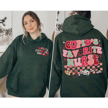 2sides Cupid's Favorite Nurse T-Shirt, Lovely Funny Nurse Group Sweatshirt, Valentine Day Long Sleeve, NICU couple nurse Hoodie Gift for Nurses