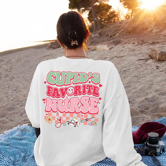 2sides Cupid's Favorite Nurse T-Shirt, Lovely Funny Nurse Group Sweatshirt, Valentine Day Long Sleeve, NICU couple nurse Hoodie Gift for Nurses