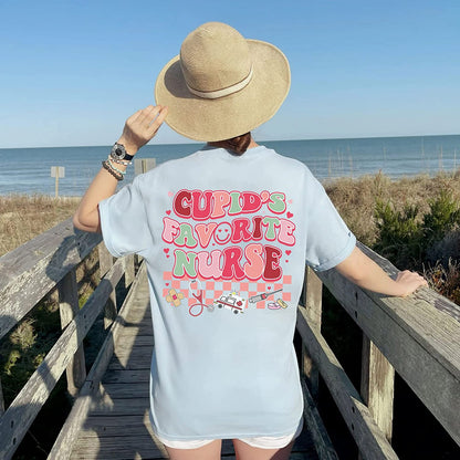 2sides Cupid's Favorite Nurse T-Shirt, Lovely Funny Nurse Group Sweatshirt, Valentine Day Long Sleeve, NICU couple nurse Hoodie Gift for Nurses