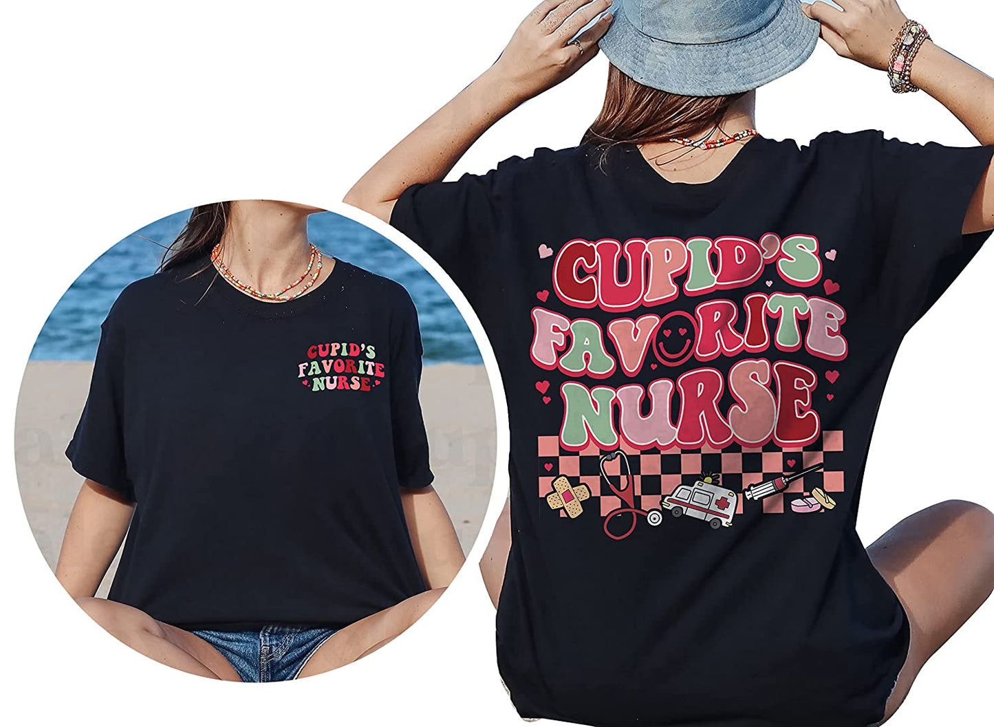 2sides Cupid's Favorite Nurse T-Shirt, Lovely Funny Nurse Group Sweatshirt, Valentine Day Long Sleeve, NICU couple nurse Hoodie Gift for Nurses
