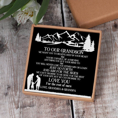 To Our Grandson - We Can Promise To Love You Black Beaded Bracelets For Men