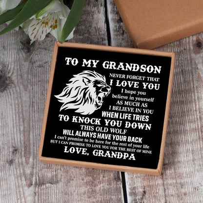 Grandpa To Grandson - I Will Always Have Your Back Black Beaded Bracelets For Men