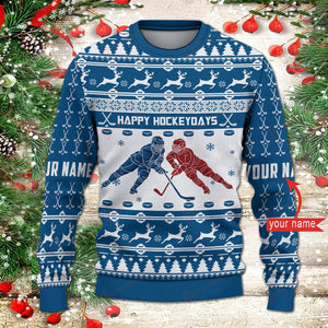 Hockey Cross Check Blue Personalized Ugly Sweater, Christmas Gift, Gift Christmas 2024