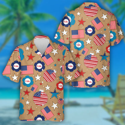 Brown Theme With Flag Ornaments And Flowers Hawaiian Shirt, Hawaiian For Gift