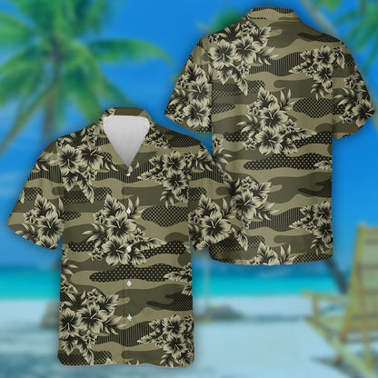 Dark Green Tropical Jungle Flower Camouflage Pattern Hawaiian Shirt, Hawaiian Shirt Gift, Christmas Gift