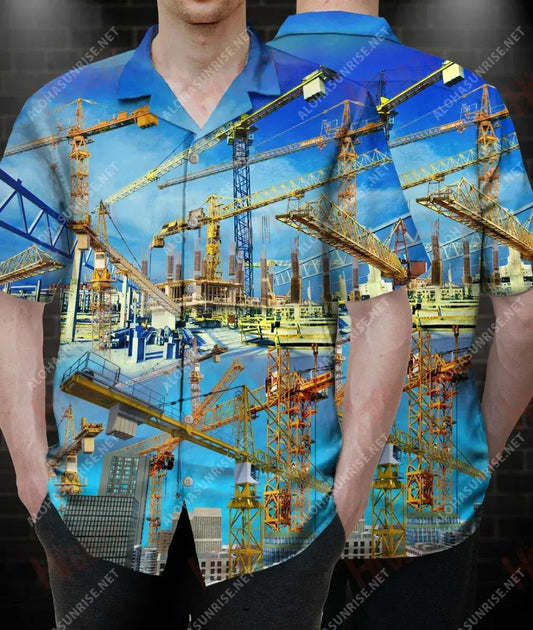 Feidhmíonn Real Men Meaisín Crane Unisex Léine haváíais Caitheamh aimsire Gearr Muinchille Oirbheartaíochta Léine Haváís Patrún Léine Haváís, Bronntanais Léine Haváís, Bronntanas Nollag