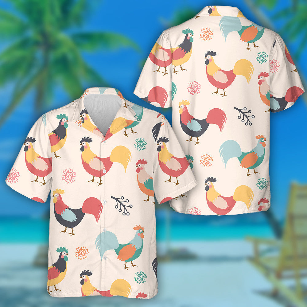 Beautiful Chicken Roosters Branches And Flowers Hawaiian Shirt, Hawaiian For Gift