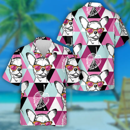 Madra Chihuahua I Gloiní Bándearg le Triantáin Pink Léine Haváís, Bronntanas Léine Haváís, Bronntanas Nollag