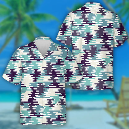Cool Design Abstract Blue Gray Camo Illstration Hawaiian Shirt, Hawaiian Shirt Gift, Christmas Gift