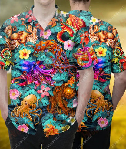 Aloha Octopus Léine Muinchille Gearr Unisex Aigéan Léinte Aloha Léinte Haváís Saincheaptha Léinte Haváís do Mhná, Bronntanas Nollag