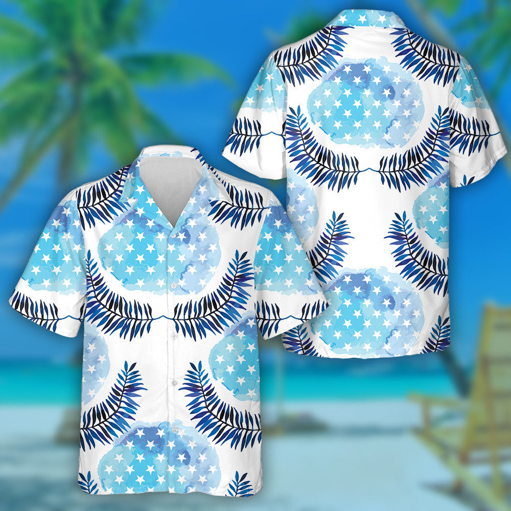 Watercolor Starry Blue Texture With Floral Design Hawaiian Shirt, Hawaiian Shirt Gift, Christmas Gift