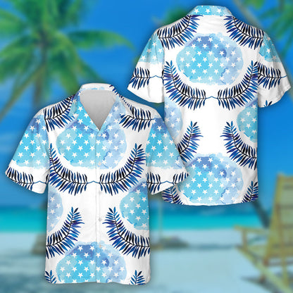 Watercolor Starry Blue Texture With Floral Design Hawaiian Shirt, Hawaiian Shirt Gift, Christmas Gift