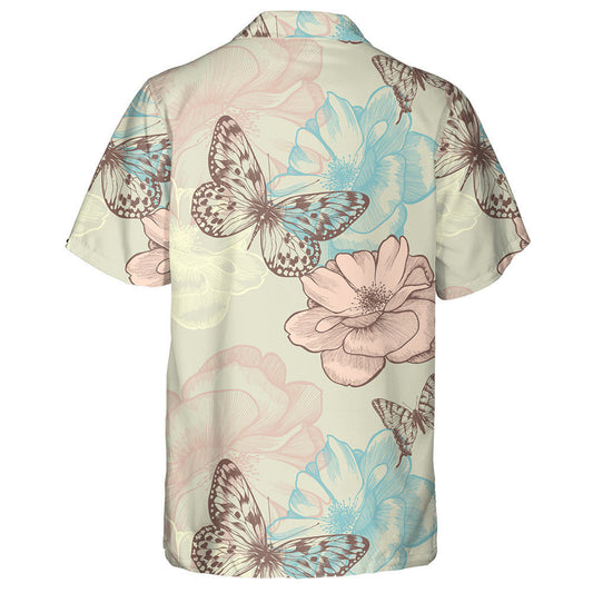 Theme Floral With Roses And Butterflies Hawaiian Shirt,Hawaiian Shirt Gift, Christmas Gift