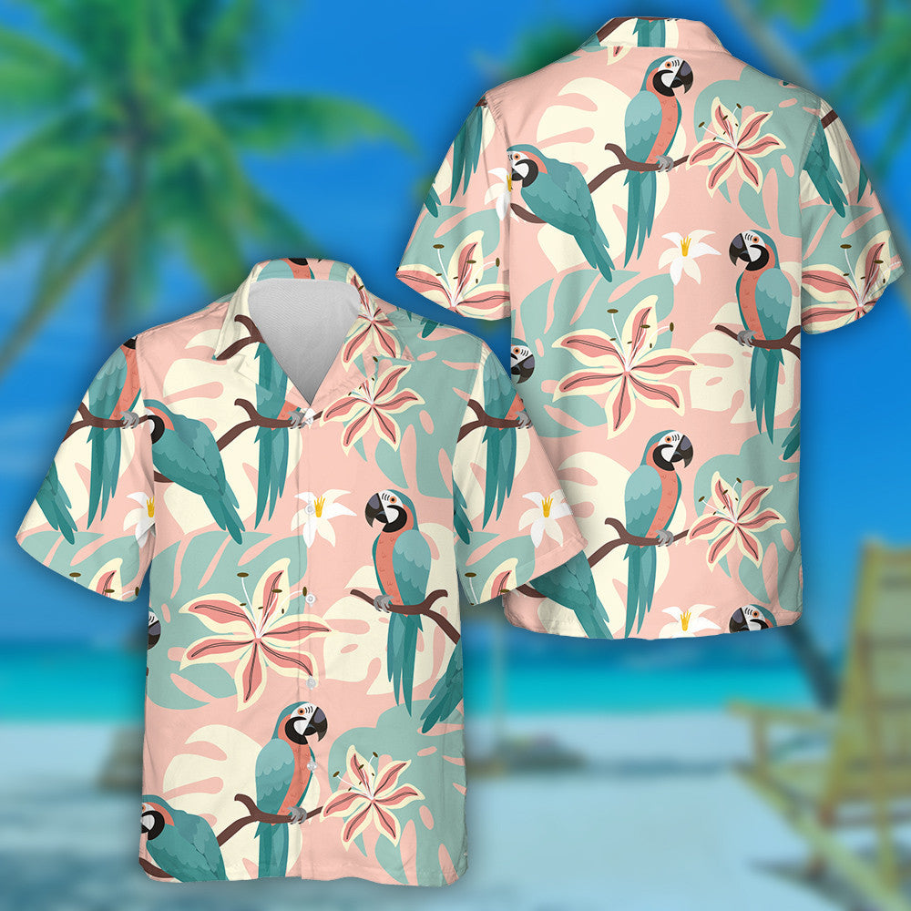 Beautiful Bird Parrots With Tropical Leaves Hawaiian Shirt, Hawaiian For Gift