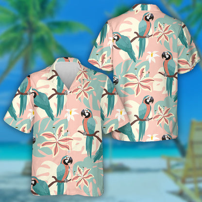 Beautiful Bird Parrots With Tropical Leaves Hawaiian Shirt, Hawaiian For Gift
