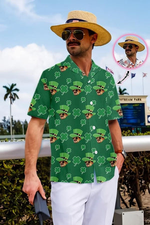 Handsome Face Happy Saint Patrick's Day Custom Photo Hawaiian Shirt, Hawaiian Shirt Gift, Christmas Gift