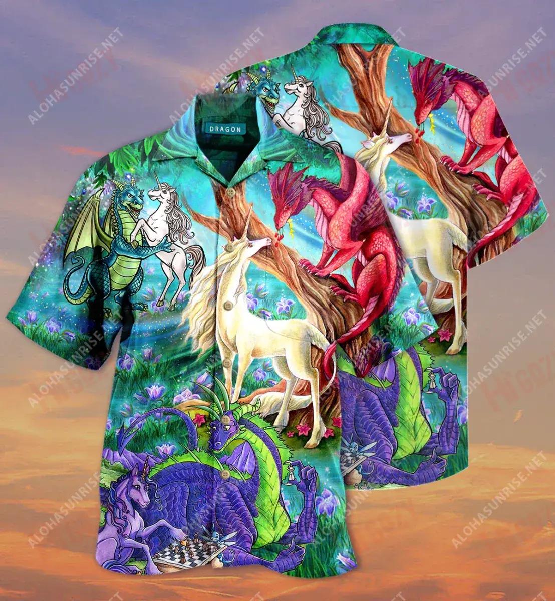 Dragon Unicorn Love Short Léine Haváís Aigéan Léinte T Haváíais Léine Oirbheartaíochta Haváís Patrún Léine Haváís, Bronntanas Léine Haváís, Bronntanas Nollag