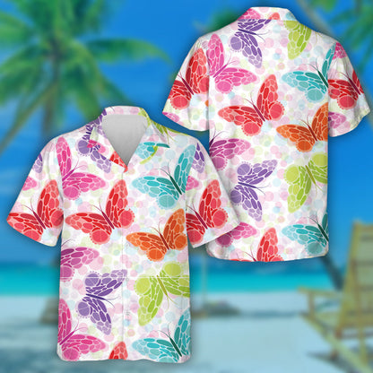 Spring Theme Different Colors Abstract Butterflies Hawaiian Shirt, Hawaiian Shirt Gift, Christmas Gift