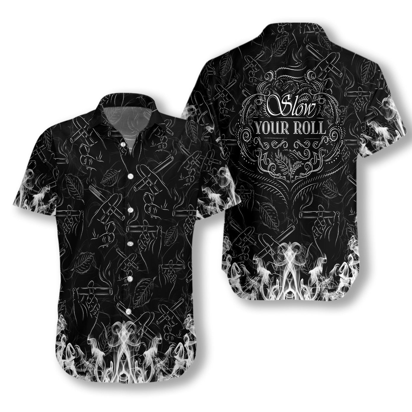 Tobacco Pattern Black And White Design Hawaiian Shirt,Hawaiian Shirt Gift, Christmas Gift