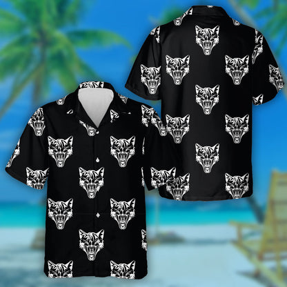 Silver Wolf Head On A Black Background Hawaiian Shirt, Hawaiian Shirt Gift, Christmas Gift