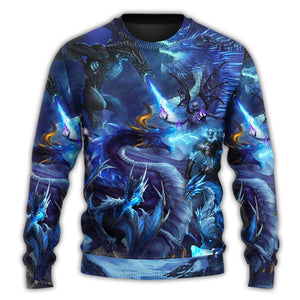 Dragon Blue Skull Fire Lightning Art Style Ugly Christmas Sweater, Christmas Gift, Gift Christmas 2024