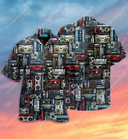 Léine Cuimhneacháin Boombox Raidió haváíais muinchille Aigéan Léinte Crazy Léinte haváíais do Mhná, Bronntanas Léine Haváís, Bronntanas Nollag