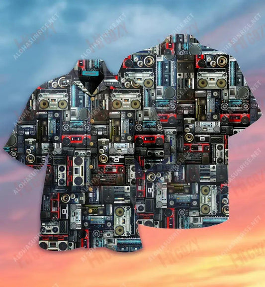 Léine Cuimhneacháin Boombox Raidió haváíais muinchille Aigéan Léinte Crazy Léinte haváíais do Mhná, Bronntanas Léine Haváís, Bronntanas Nollag