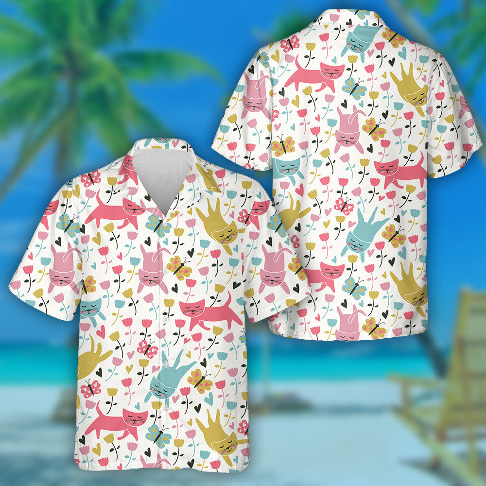 Cait Greannmhar Bláthanna Agus Féileacáin I Stíl Chartúin Léine Haváís, Bronntanas Léine Haváís, Bronntanas Nollag