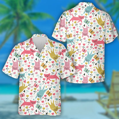 Cait Greannmhar Bláthanna Agus Féileacáin I Stíl Chartúin Léine Haváís, Bronntanas Léine Haváís, Bronntanas Nollag