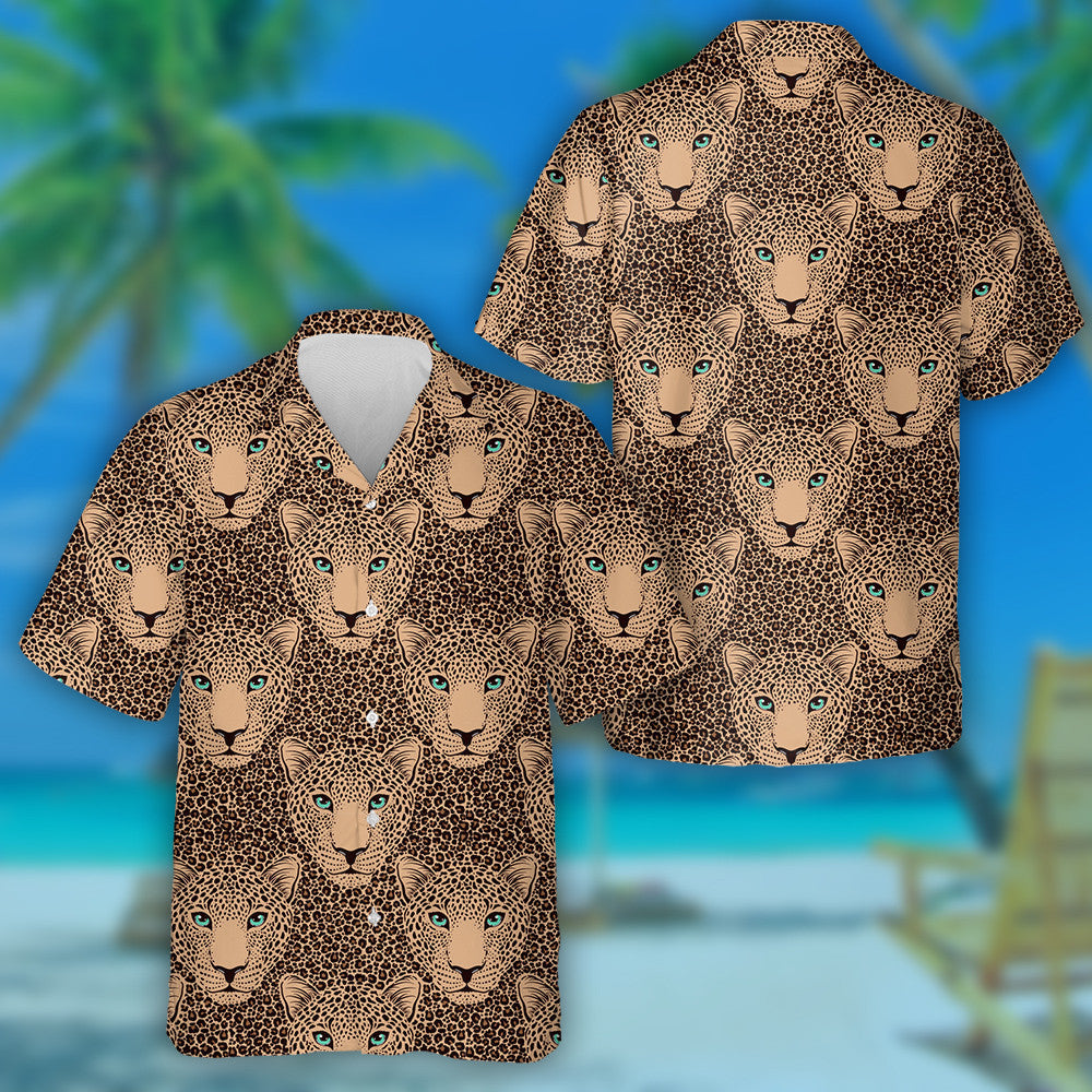 Polygonal Hearts And Flowers On Leopard Skin Hawaiian Shirt, Hawaiian Shirt Gift, Christmas Gift