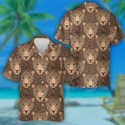Polygonal Hearts And Flowers On Leopard Skin Hawaiian Shirt, Hawaiian Shirt Gift, Christmas Gift