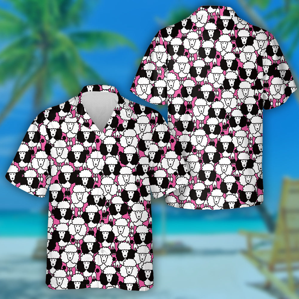 Black And White Cute Poodles On Pink Hawaiian Shirt, Hawaiian Shirt Gift, Christmas Gift