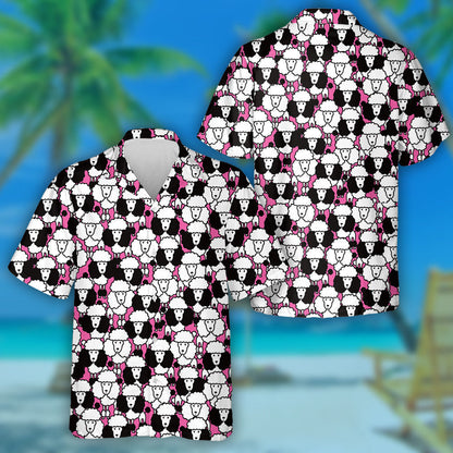 Black And White Cute Poodles On Pink Hawaiian Shirt, Hawaiian Shirt Gift, Christmas Gift