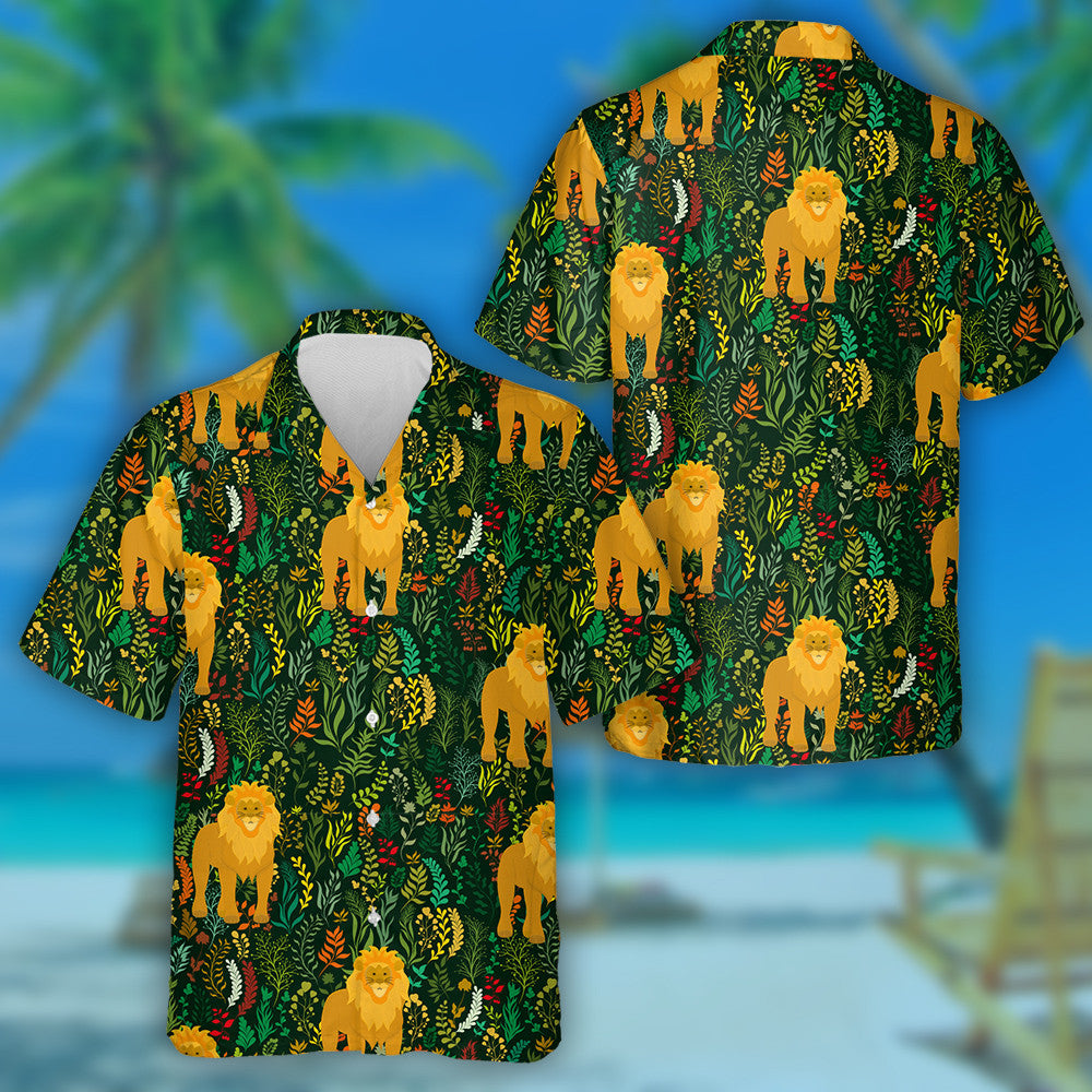 Lion And Different Plants On Dark Background Hawaiian Shirt, Hawaiian Shirt Gift, Christmas Gift