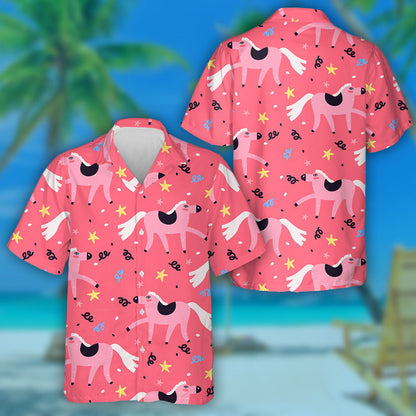 Cartoon Baby Horse And Star On Pink Hawaiian Shirt, Hawaiian Shirt Gift, Christmas Gift