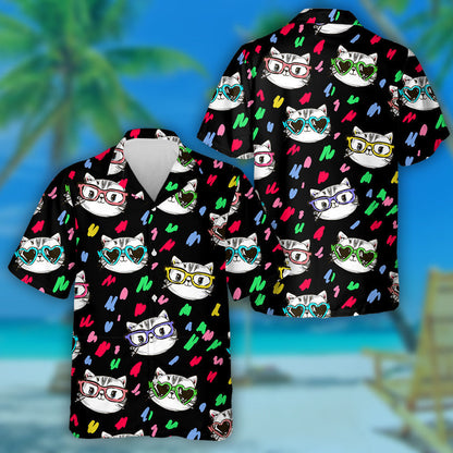 Cute Cats Animal Pet On Black Background Hawaiian Shirt, Hawaiian Shirt Gift, Christmas Gift