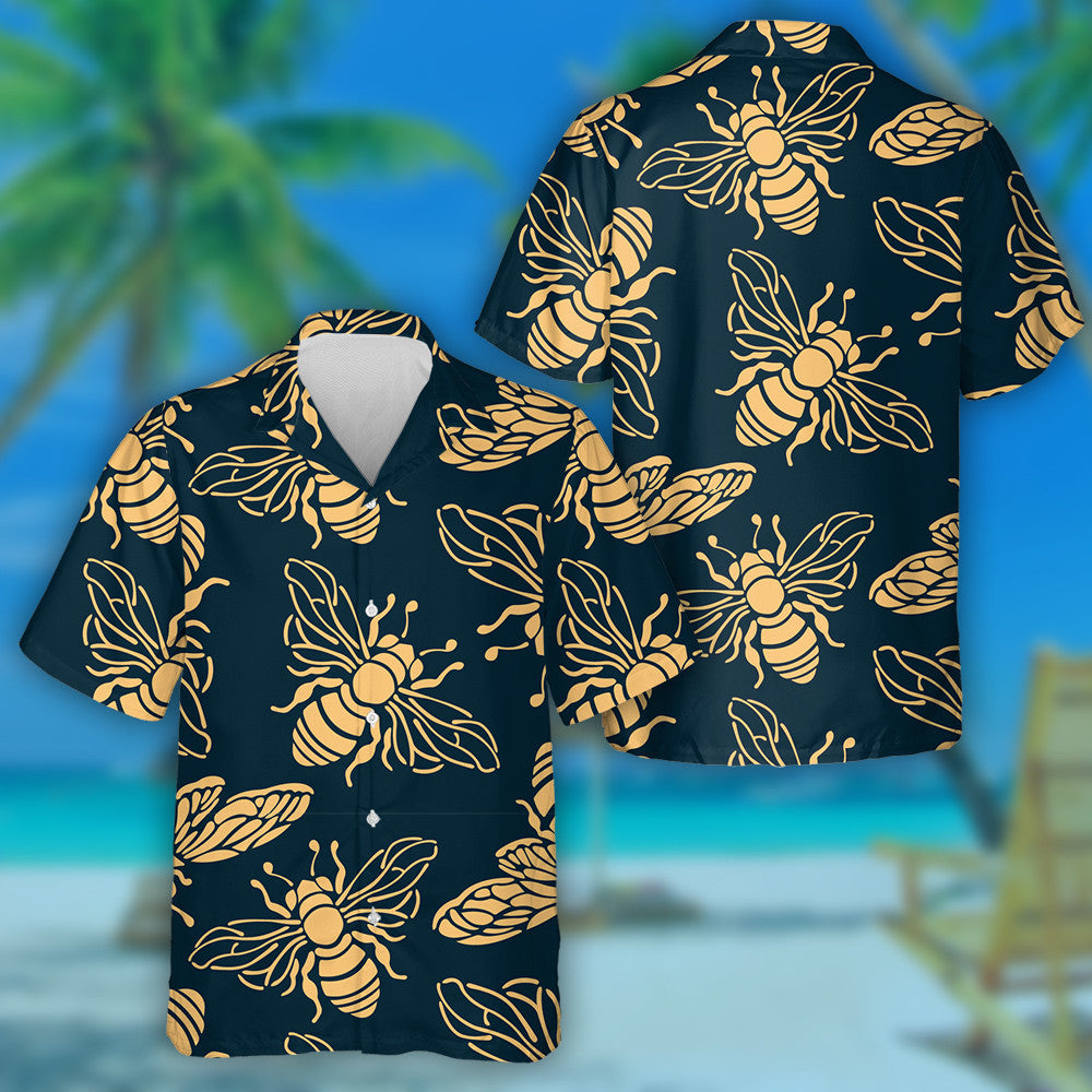 Summer Golden Bees On A Blue Background Hawaiian Shirt, Hawaiian Shirt Gift, Christmas Gift