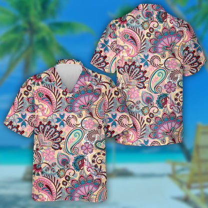 Téama Beige Patrún Eitneach Paisley le Eilimintí Bláthanna Léine Haváís, Bronntanas Léine Haváís, Bronntanas Nollag