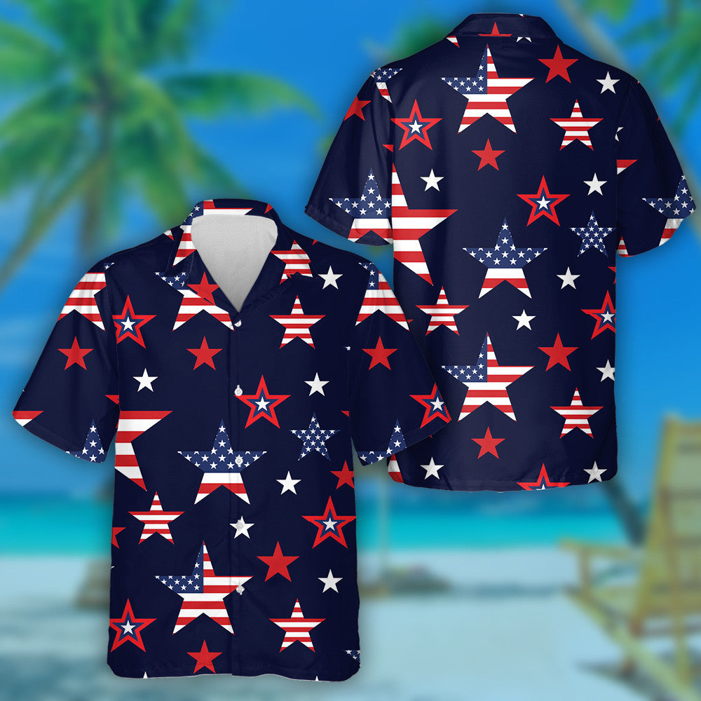 Pop Up Patriotic Stars Navy Background Pattern Hawaiian Shirt, Hawaiian Shirt Gift, Christmas Gift