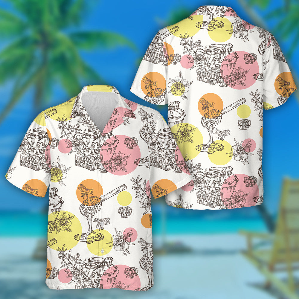 Natural Summer Bee And Jar Of Honey Hawaiian Shirt, Hawaiian Shirt Gift, Christmas Gift