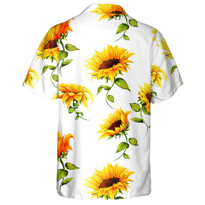 Bright Sunflowers On White Background Pattern Hawaiian Shirt, Hawaiian For Gift